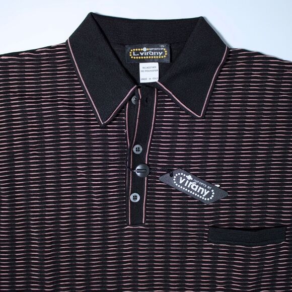 VTG NWT L Virany 60s Style Collared Knit Sweater Black Pink Made in Italy Men XL - Picture 5 of 11
